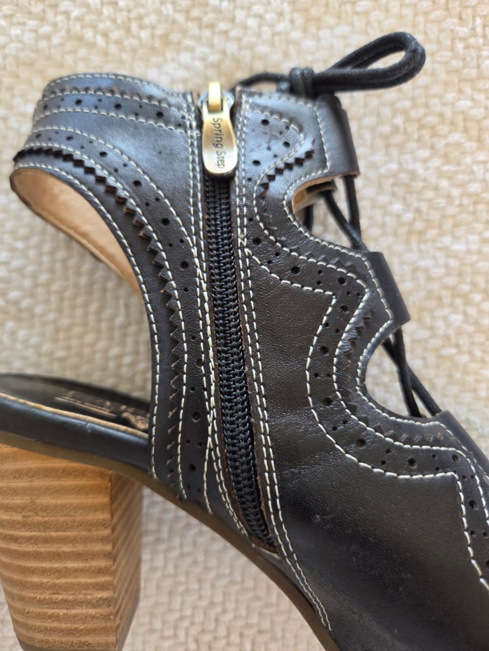 L'Artiste open toe booties black leather Alejandra, Spring Step laces heel boho - Picture 7 of 12